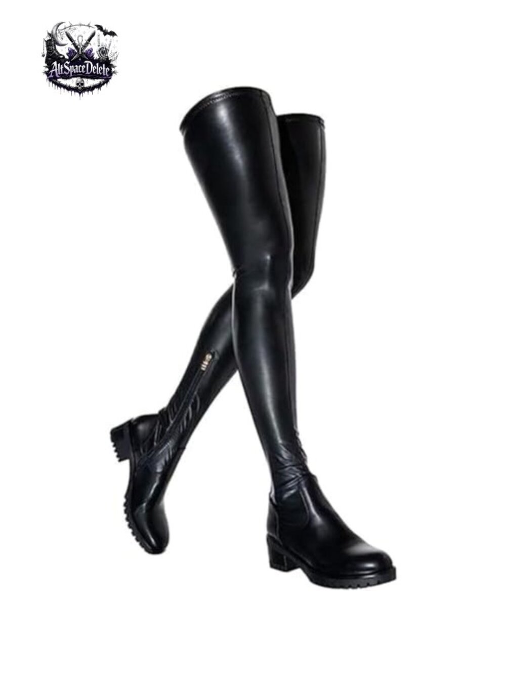 Women's Over The Knee Faux Leather Chunky Heel Slip On Stretch Boots
